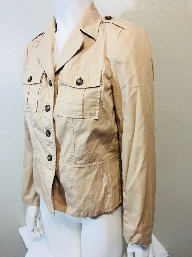 APOSTROPHE Sz 4 Coat Brown Beige Utility Jacket - Picture 3 of 10
